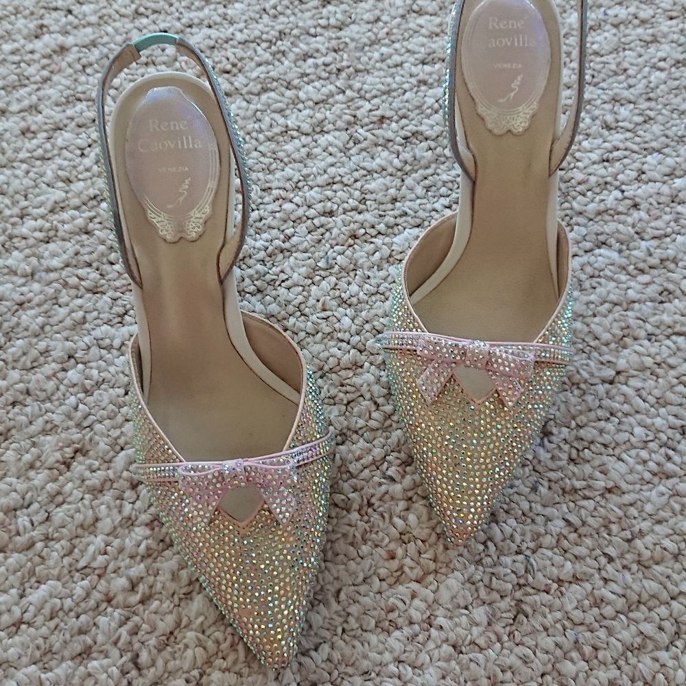 Rene Caovilla crystal embellished bow slingbacks size 36